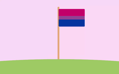 An illustration of a flying bisexual pride flag.