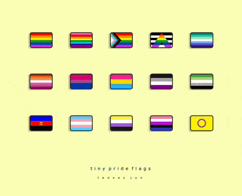 A grid of 15 small pride flags.