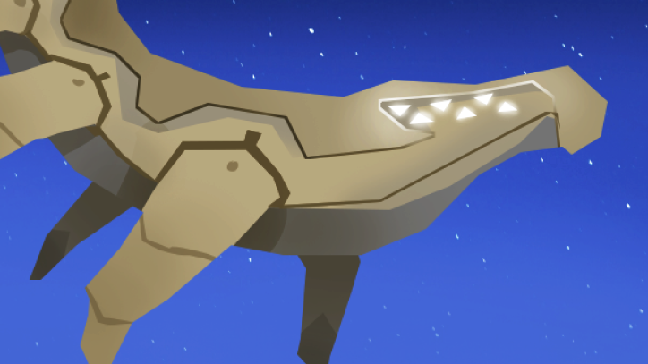 An illustration of a whale-shaped spaceship.